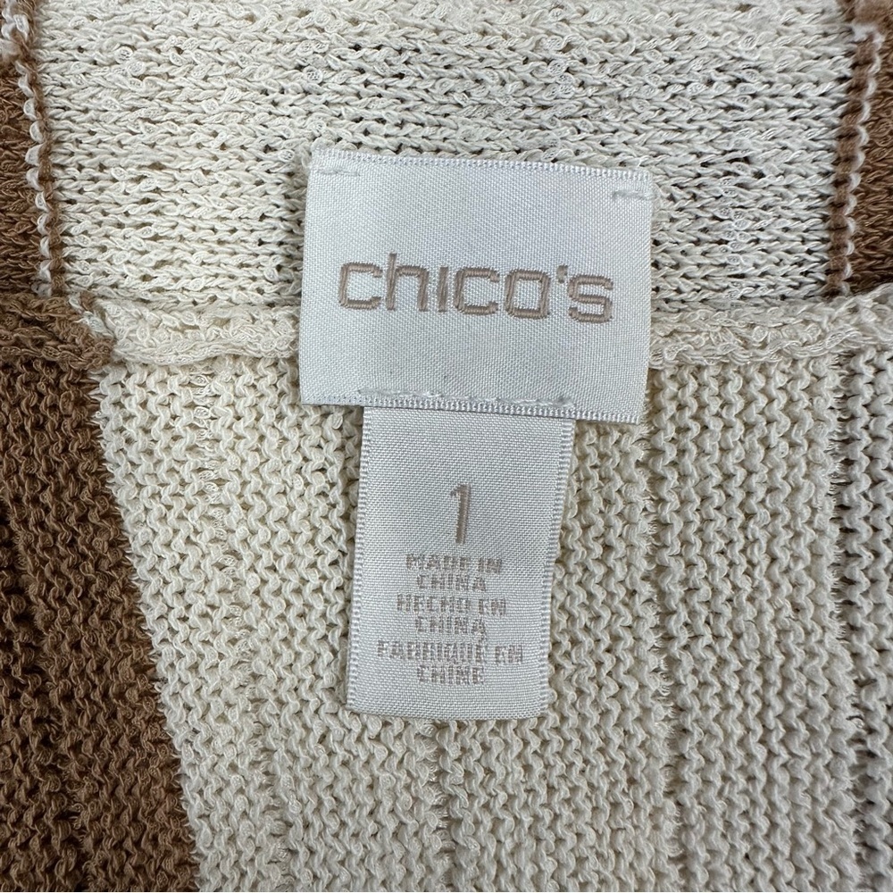 Chico’s Sonia Open Weave Pullover Sweater in cream brown beach coastal Size M - Picture 9 of 11